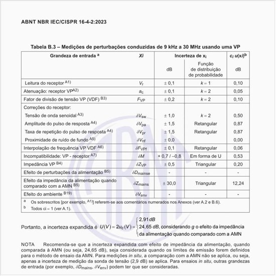 Quais são as medições de perturbações conduzidas de 9 kHz a 30 MHz usando uma VP?