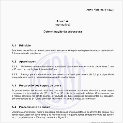 Qual deve ser o procedimento de ensaio para a determinação da espessura?