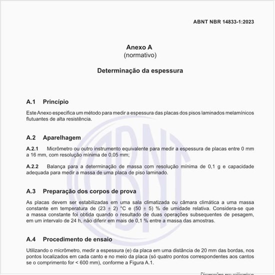 Qual deve ser o procedimento de ensaio para a determinação da espessura?