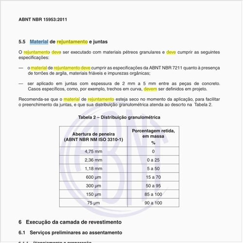 Como deve ser o material de rejuntamento e juntas?