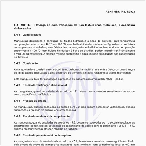 Quais são as dimensões e as especificações para mangueiras de borracha sintética 100 R3?