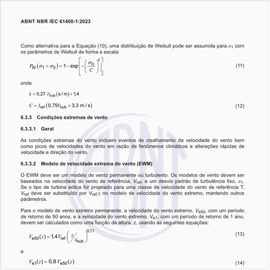 Como deve ser o modelo de velocidade extrema do vento (EWM)?