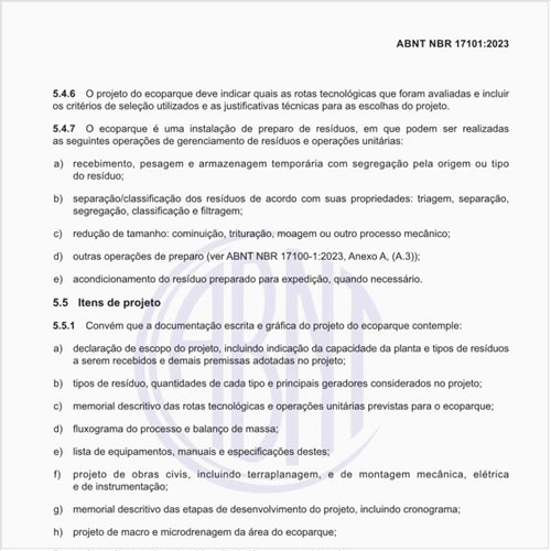 Quais são os itens de projeto de um ecoparque?