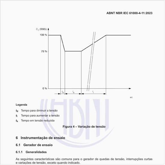 Quais são as características do gerador de quedas de tensão, interrupções curtas e variações de tensão?