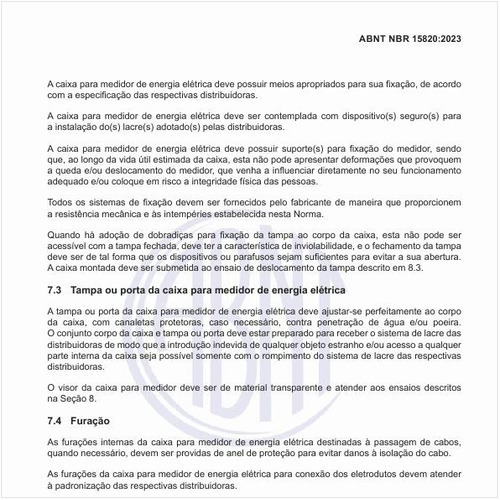 Como deve ser a tampa ou porta da caixa para medidor de energia elétrica?