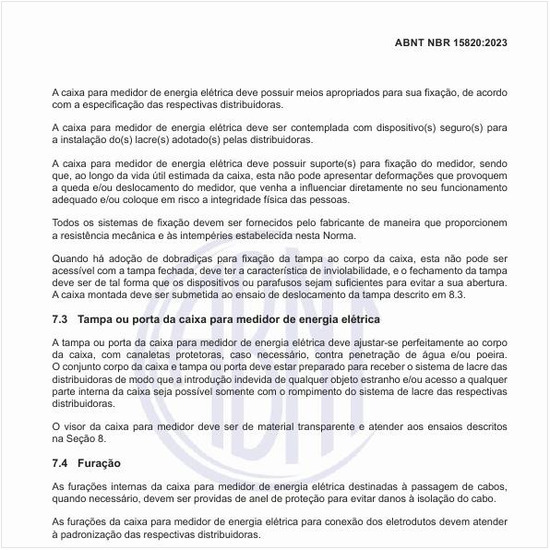 Como deve ser a tampa ou porta da caixa para medidor de energia elétrica?