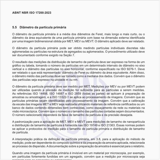 Qual é o diâmetro da partícula primária?