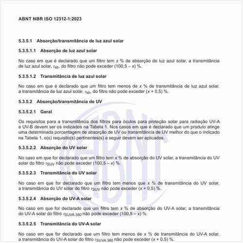 Quais os requisitos para a absorção/transmitância de luz azul solar?