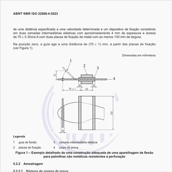 Qual deve ser a linha de flexão para palmilhas não metálicas resistentes à perfuração?