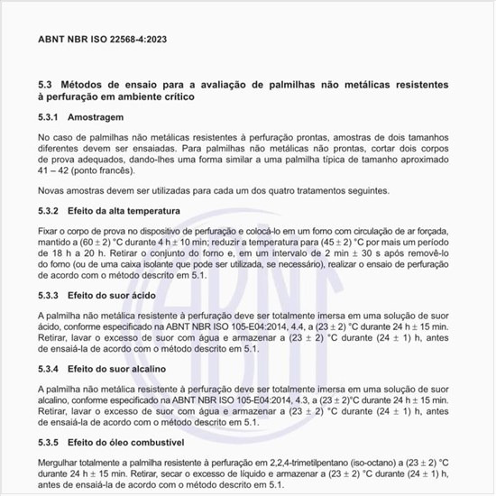 Quais são os ensaios para a avaliação de palmilhas não metálicas resistentes à perfuração em ambiente crítico?