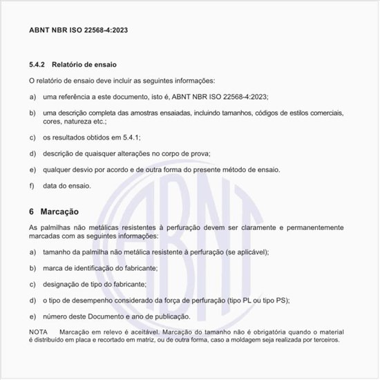 Qual deve ser a marcação das palmilhas não metálicas resistentes à perfuração?