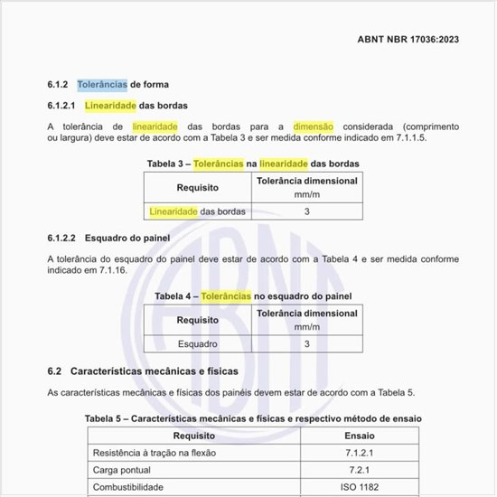 Quais são as tolerâncias na linearidade das bordas?