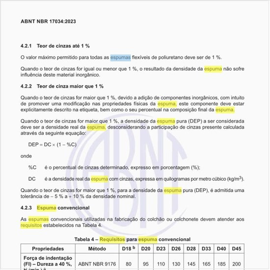 Quais são os requisitos para a espuma convencional?