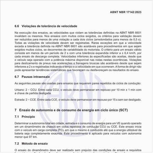 Qual o princípio do ensaio de autonomia e de consumo de energia em ciclo único (SCT)?