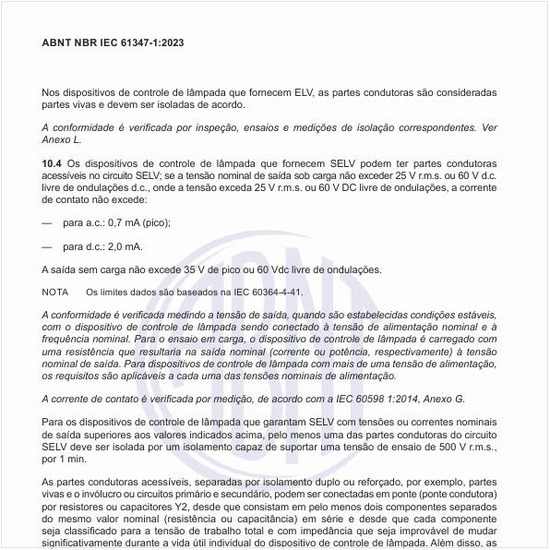 Qual deve ser a rigidez dielétrica do dispositivo de controle de lâmpada?