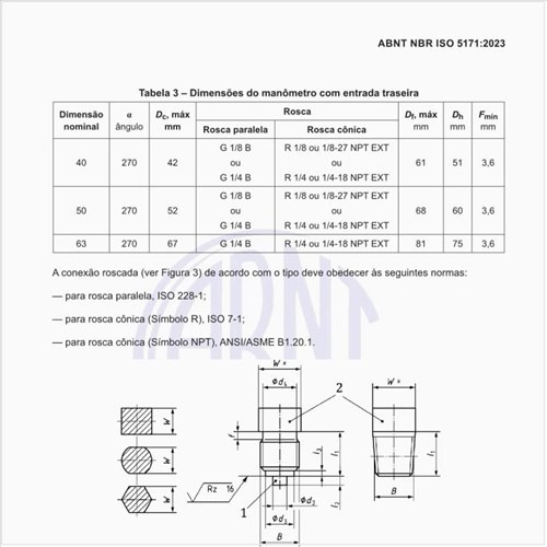 Quais devem ser as dimensões do manômetro com entrada traseira?