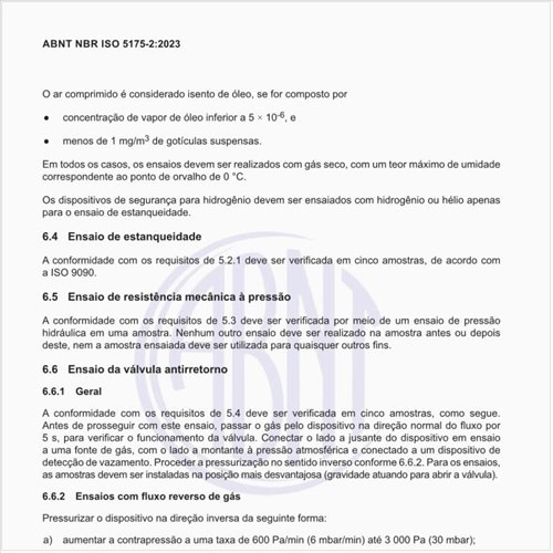 Como deve ser o equipamento de ensaio para válvula corta excesso de fluxo?