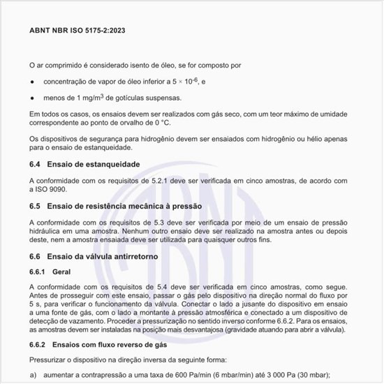 Como deve ser o equipamento de ensaio para válvula corta excesso de fluxo?