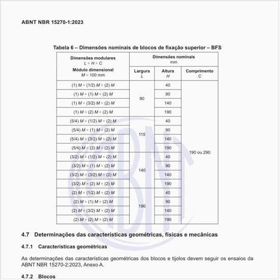 Quais são as dimensões nominais dos blocos de fixação superior – BFS?