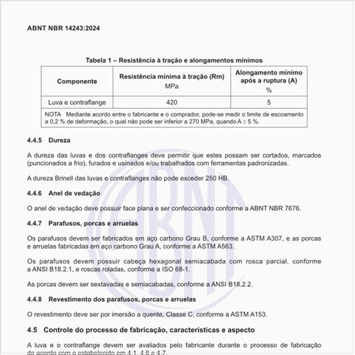 Qual é a resistência à tração e alongamentos mínimos desse tipo de junta?