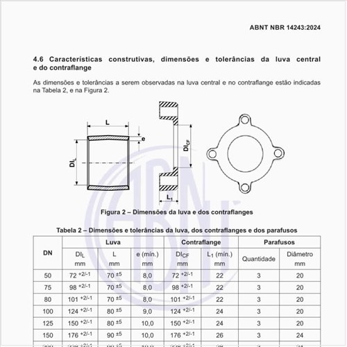 Quais são as dimensões da luva e dos contraflanges?