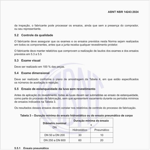 Qual deve ser a duração mínima do ensaio hidrostático ou do ensaio pneumático de corpo?