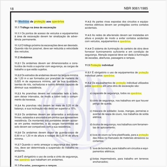 Quais as medidas de proteção aos operários durante a escavação?