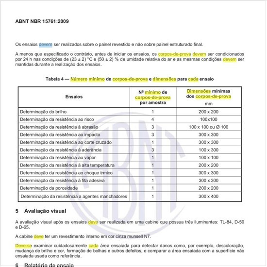 Qual deve ser o número mínimo de corpos de prova e as dimensões para cada ensaio?