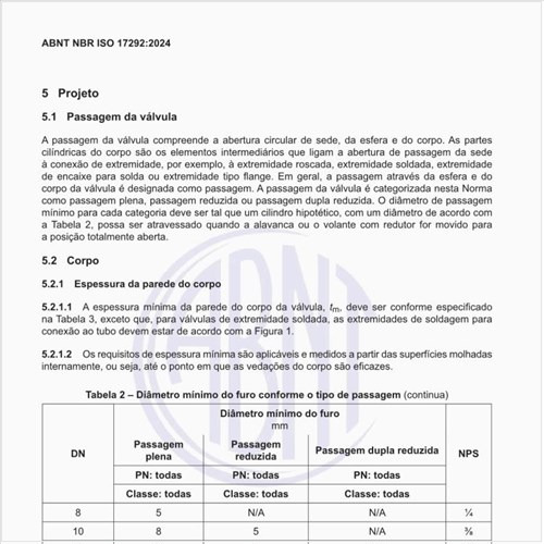 Qual é o diâmetro mínimo do furo conforme o tipo de passagem?