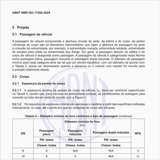 Qual é o diâmetro mínimo do furo conforme o tipo de passagem?