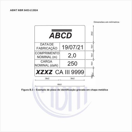 Qual pode ser um exemplo de placa de identificação gravada em chapa metálica?