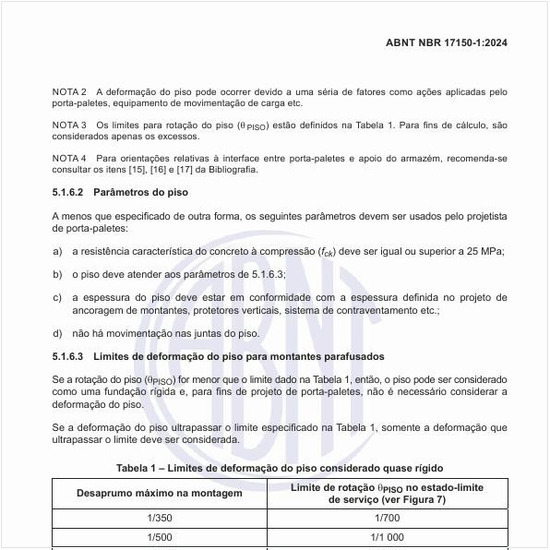 Quais são os limites de deformação do piso considerado quase rígido?