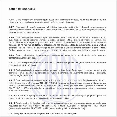 Quais são os requisitos dos dispositivos de ancoragem tipo A?