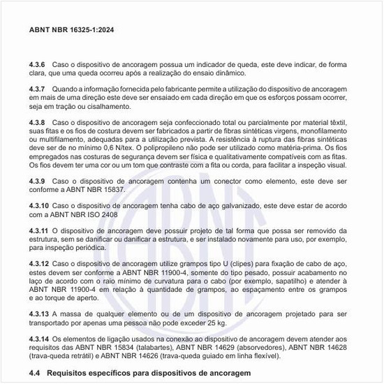 Quais são os requisitos dos dispositivos de ancoragem tipo A?