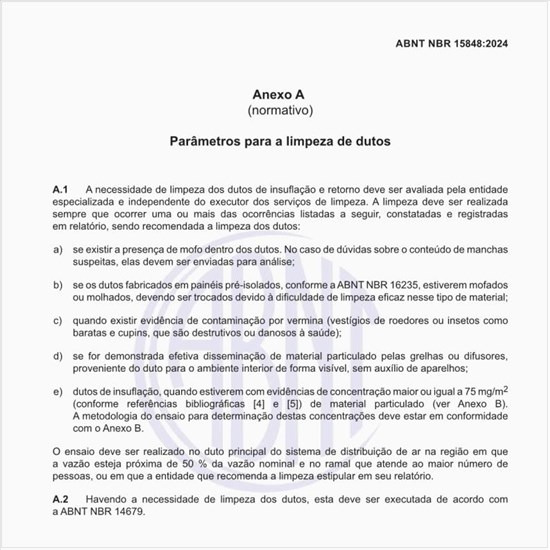 Quais são os parâmetros para a limpeza de dutos?