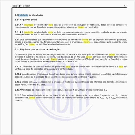 Como deve ser executada a instalação do chumbador?