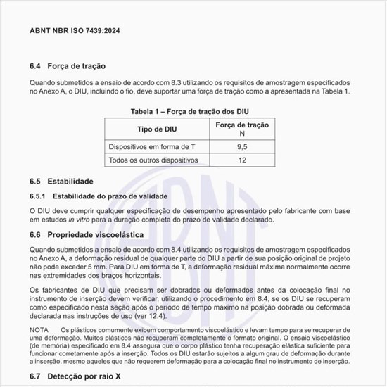 Qual deve ser a força de tração dos DIU?