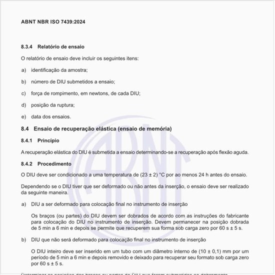 Como deve ser executado o ensaio de recuperação elástica (ensaio de memória) do produto?