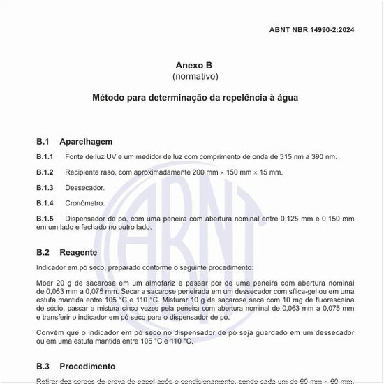 Qual o procedimento para a determinação da repelência à água?