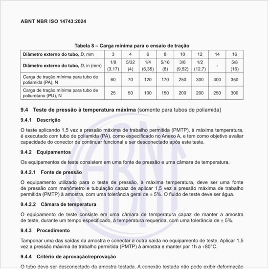 Qual deve ser a carga mínima para o ensaio de tração?