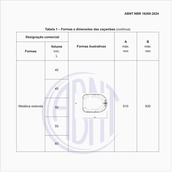 Quais as formas e dimensões das caçambas?
