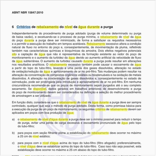 Quais são os critérios de rebaixamento do nível da água durante a purga?