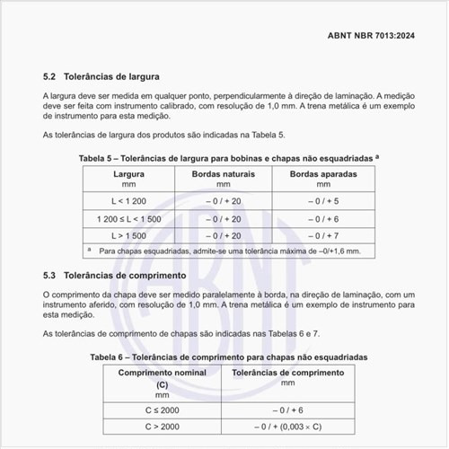 Quais são as tolerâncias de comprimento para chapas não esquadriadas?