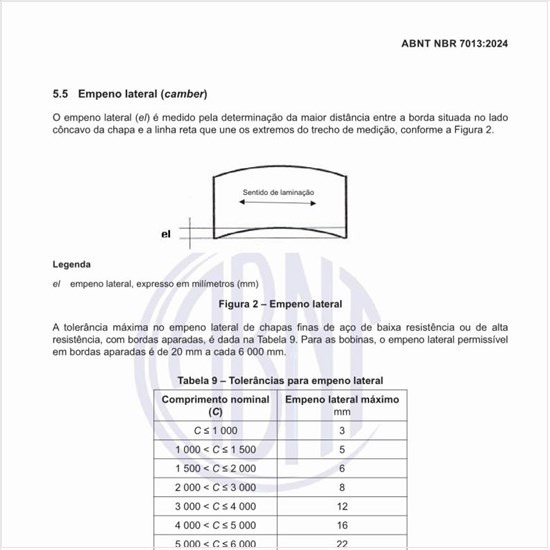 Quais devem ser as tolerâncias para empeno lateral?