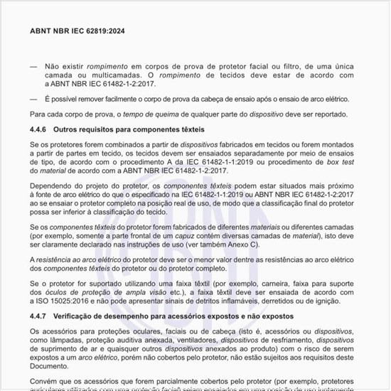 Quais são os outros requisitos para componentes têxteis?