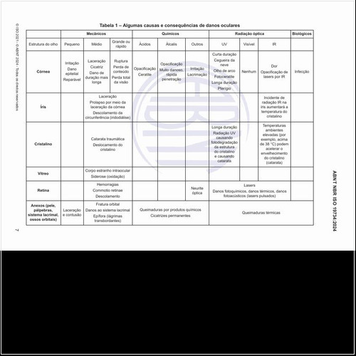 Qual pode ser uma visão geral dos perigos para as várias partes do olho?