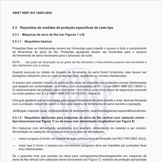 Quais os requisitos de medidas de proteção para as máquinas de serra de fita?