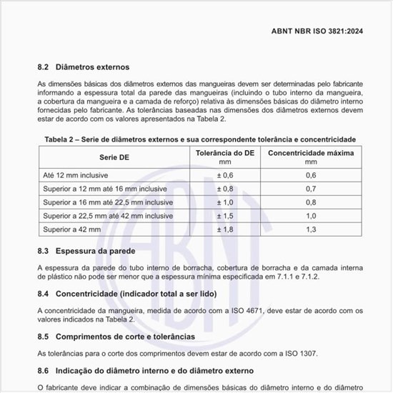 Qual é a série de diâmetros externos e sua correspondente tolerância e concentricidade?