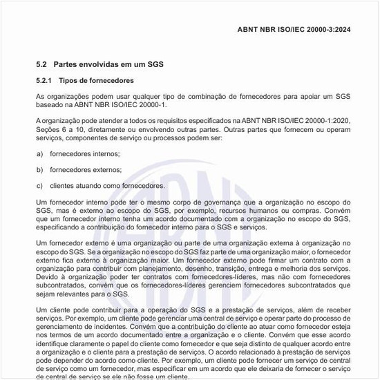 Quais os tipos de fornecedores de um sistema de gestão de serviços (SGS)?