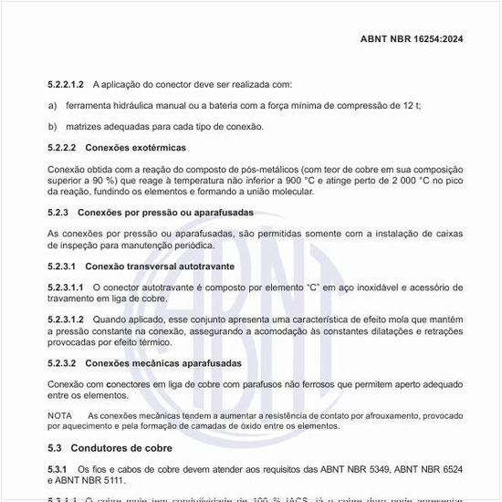 Quais são os requisitos para os condutores de cobre?